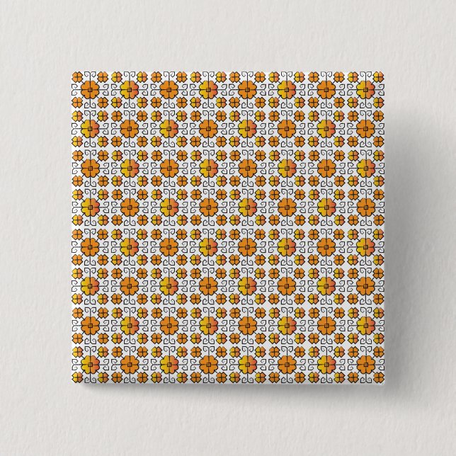 Bóton Quadrado 5.08cm Tradicional letão - símbolo SUN - padrão geométric (Frente)