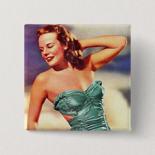 Bóton Quadrado 5.08cm Traje de Banho Feminino Vintage Retro Kitsch Anos