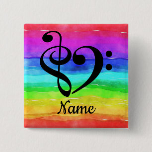 Bóton Quadrado 5.08cm Treble Clef Bass Clef Music Heart Personalizado