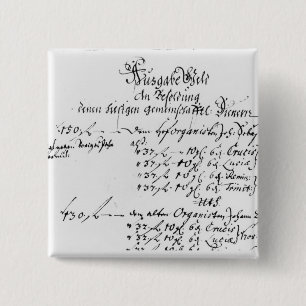 Bóton Quadrado 5.08cm Trecho do pagamento do salário de J.S. Bach