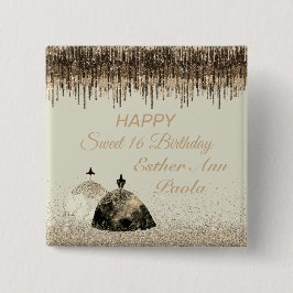 Bóton Quadrado 5.08cm Trendy Dourado Ball Gown Doce 16 Botas de Aniversá