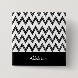 Bóton Quadrado 5.08cm Trendy Pencil Black and White Chevron com nome