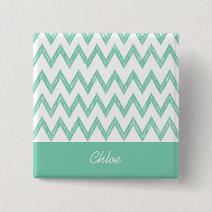 Bóton Quadrado 5.08cm Trendy Pencil Mint Green Chevron Zigzags Com Nome