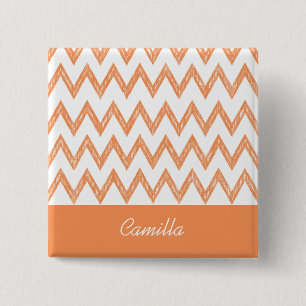 Bóton Quadrado 5.08cm Trendy Pencil Orange Chevron Zigzags Com Nome