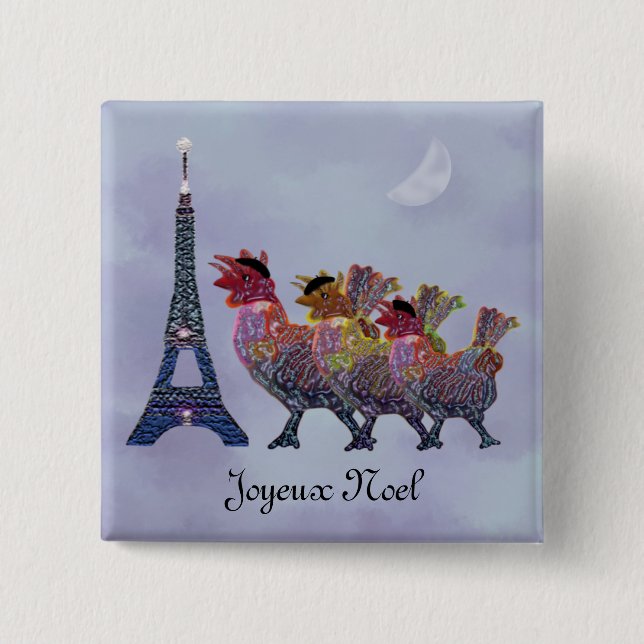 Bóton Quadrado 5.08cm Três pinos franceses das galinhas (Frente)