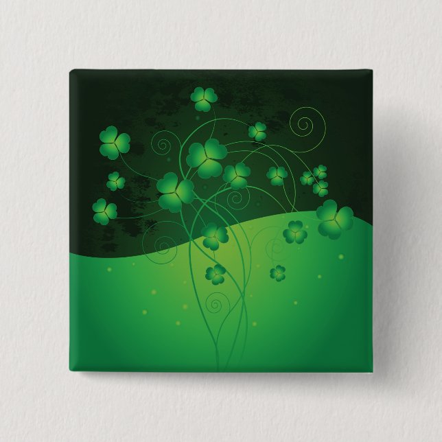 Bóton Quadrado 5.08cm Trevo de Shamrock Verde Dia de São Patrício Sorte (Frente)