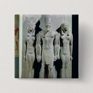 Bóton Quadrado 5.08cm Tríade de Menkaure com a deusa Hathor