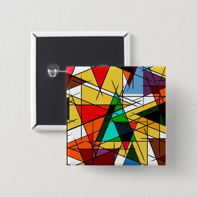 Bóton Quadrado 5.08cm Triângulo Moderno Colorido Geométrico (Frente & Verso)