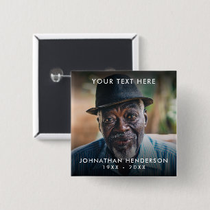 Bóton Quadrado 5.08cm Tributo de Foto Simples Personalizado para Funeral