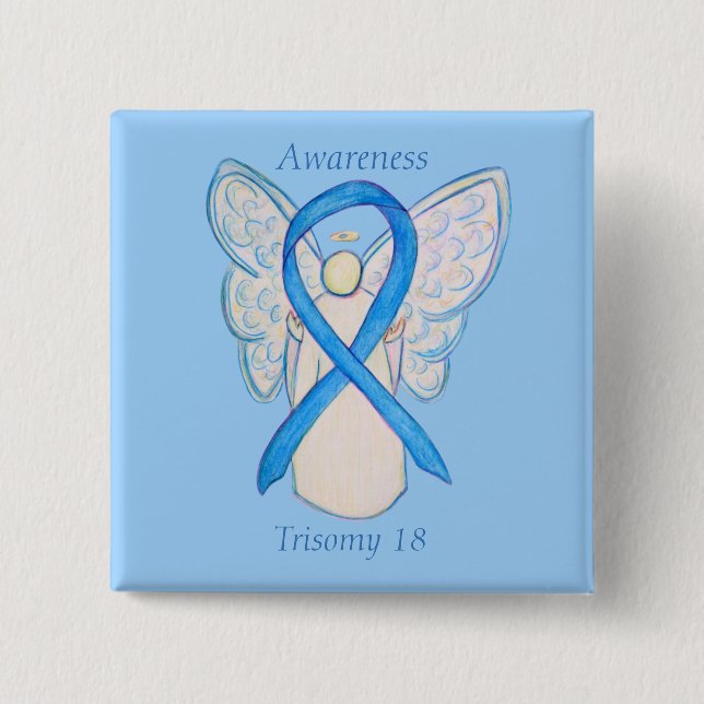 Bóton Quadrado 5.08cm Trisomy 18 Awarness Angel Ribbon Art Pin (Frente)