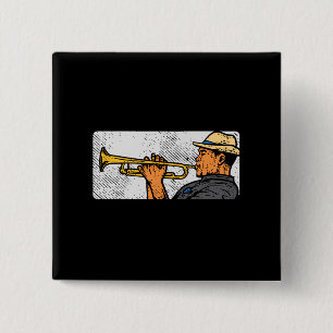 Bóton Quadrado 5.08cm Trompetista Retro Trompete Música Jazz