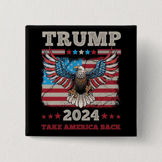 Bóton Quadrado 5.08cm Trump 2024 (Frente)