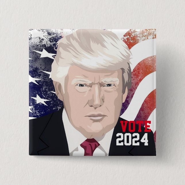 Bóton Quadrado 5.08cm Trump 2024 (Frente)