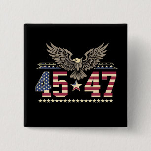 Bóton Quadrado 5.08cm Trump 45 47 Bandeira Águia Americana EUA Vintage