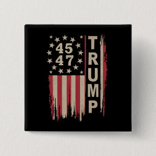 Bóton Quadrado 5.08cm Trump 45 47 Vintage Retro América Bandeira EUA