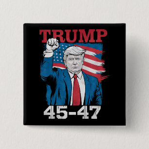 Bóton Quadrado 5.08cm Trump 45 47 Vintage Retro Bandeira Americana dos E