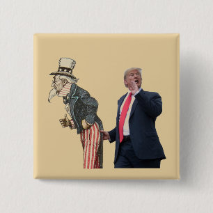 Bóton Quadrado 5.08cm Trump cumprimenta Tio Sam