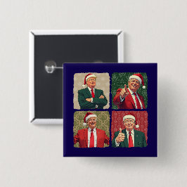 Bóton Quadrado 5.08cm Trump Pop Art Christmas Button MAGA Holiday Pin