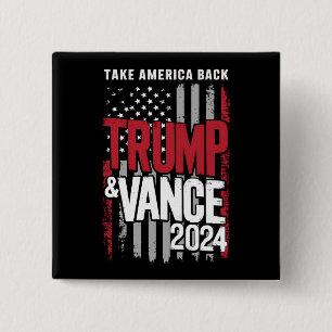 Bóton Quadrado 5.08cm Trump Vance 2024 Bandeira dos EUA Devolva a Améric