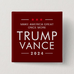 Bóton Quadrado 5.08cm Trump Vance 2024 Campanha Presidencial Política
