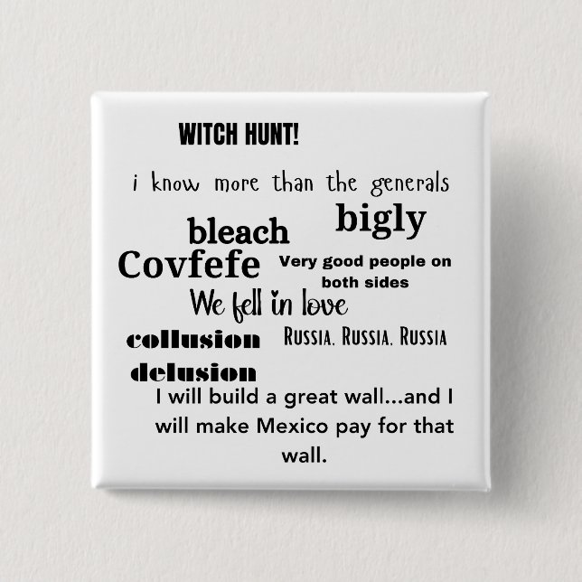 Bóton Quadrado 5.08cm Trump Word Cloud Typografia Política (Frente)