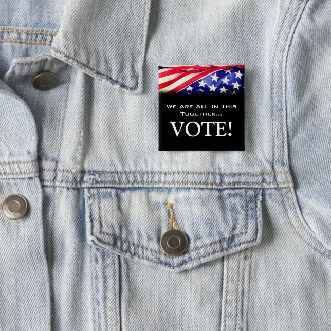 Bóton Quadrado 5.08cm Tudo Aqui Juntos, Botão Quadrado de VOTAÇÃO (In Situ)