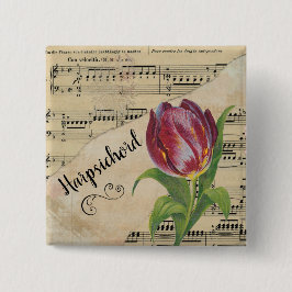 Bóton Quadrado 5.08cm Tulip Vintage Sheet Music do Harsichord Elegante