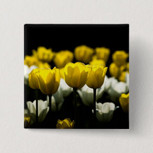 Bóton Quadrado 5.08cm Tulipas Amarelo E Branco