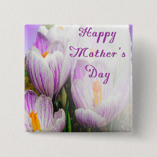 Bóton Quadrado 5.08cm Tulipas brancas e roxas brilhantes do Dia de as mã