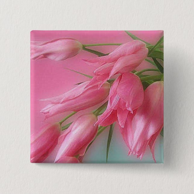 Bóton Quadrado 5.08cm Tulipas cor-de-rosa (Frente)