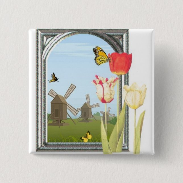 Bóton Quadrado 5.08cm Tulipas de Amsterdão (Frente)
