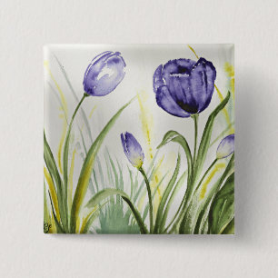 Bóton Quadrado 5.08cm Tulipas de Primavera púrpura