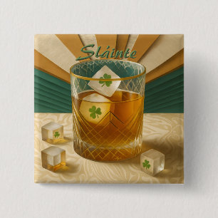 Bóton Quadrado 5.08cm Tumbler de Uísque Irlandês Trevo de Gelo "Sláinte!
