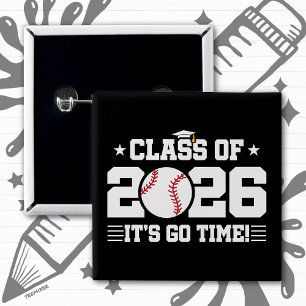 Bóton Quadrado 5.08cm Turma de 2026 Beisebol Graduação É Hora de Ir