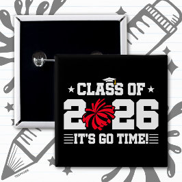 Bóton Quadrado 5.08cm Turma de 2026 Cheer Graduação É Hora de Ir