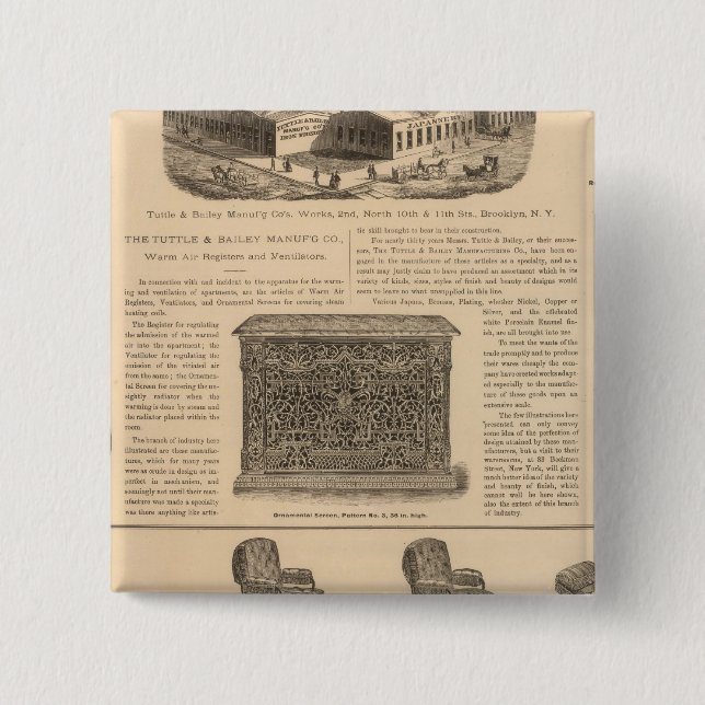 Bóton Quadrado 5.08cm Tuttle and Bailey Manufacturing Company (Frente)