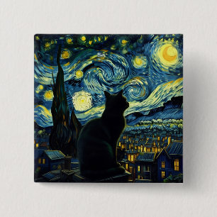 Bóton Quadrado 5.08cm Tuxedo Cat Starry Night Tuxedo Proprietário de Cat