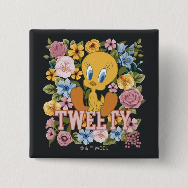 Bóton Quadrado 5.08cm TWEETY™ Floral Embroidery Graphic (Frente)