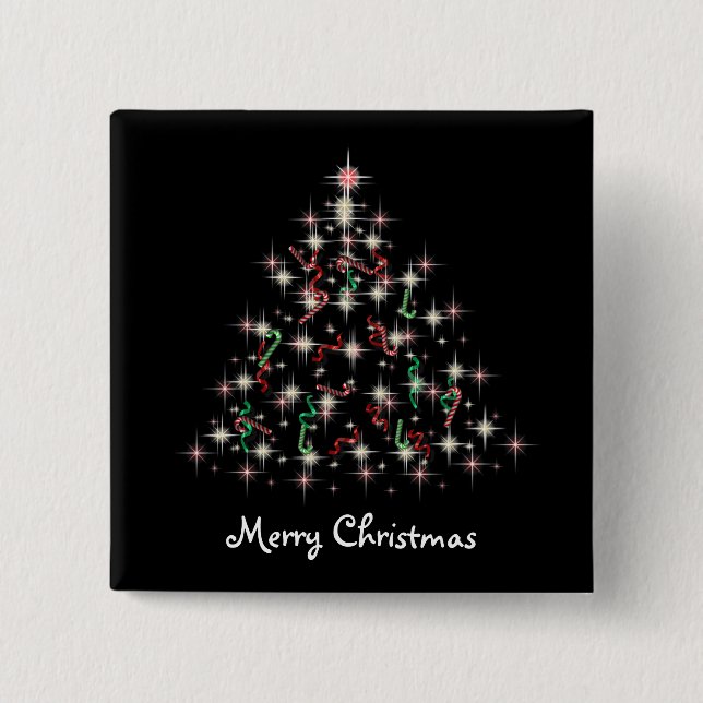 Bóton Quadrado 5.08cm TwinkleTree Candycane e fita (Frente)