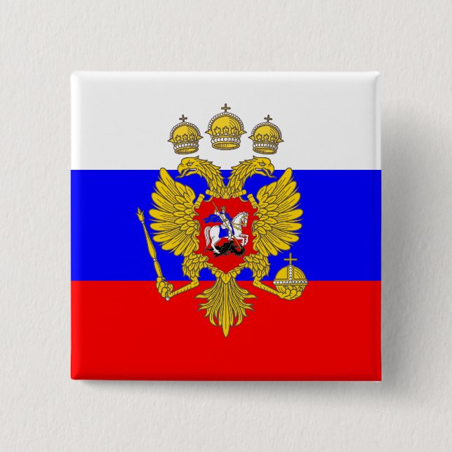 Bóton Quadrado 5.08cm Tzar de Muscovia, bandeira de Rússia (Frente)