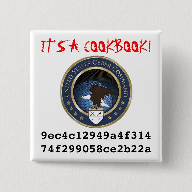 Bóton Quadrado 5.08cm U.S. Comando do Cyber: É um livro de receitas! (Frente)
