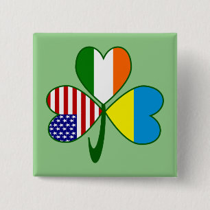 Bóton Quadrado 5.08cm Ucrânia EUA Irlanda Shamrock Flag