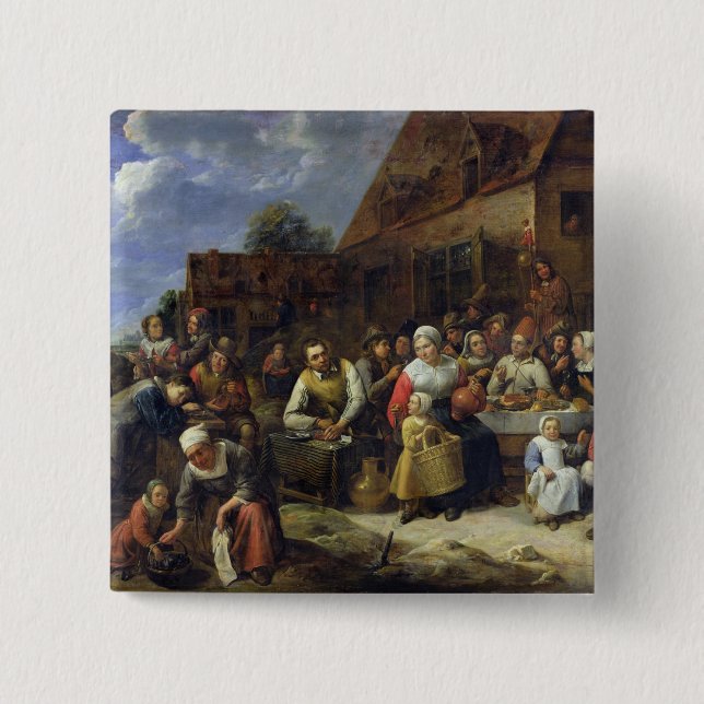 Bóton Quadrado 5.08cm Um banquete da vila (Frente)