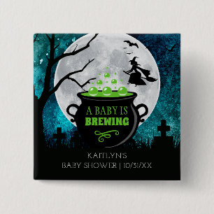 Bóton Quadrado 5.08cm Um Bebê Está Fazendo Chá de fraldas De Halloween