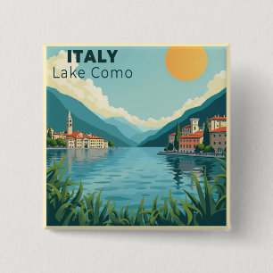 Bóton Quadrado 5.08cm Um Cartaz de Viagem Clássico Nostálgico – Lago Com