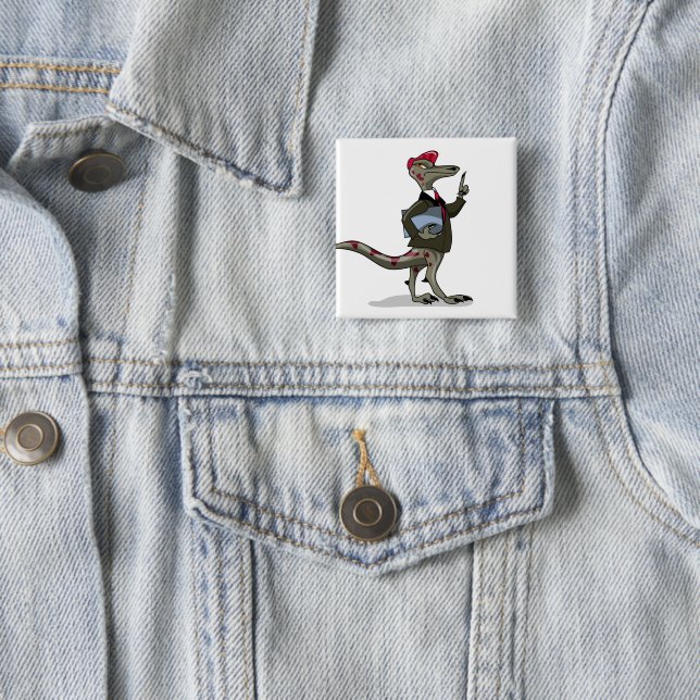 Bóton Quadrado 5.08cm Um Cartoon Iguanodon Clerk. (In Situ)