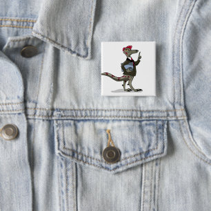 Bóton Quadrado 5.08cm Um Cartoon Iguanodon Clerk.