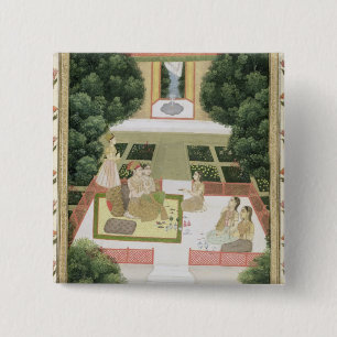 Bóton Quadrado 5.08cm Um casal em um jardim que escuta a música com