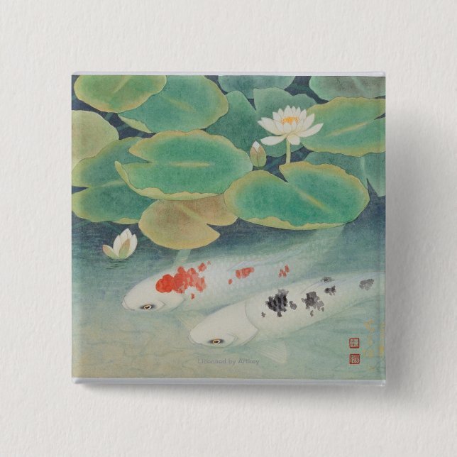 Bóton Quadrado 5.08cm Um casal sob Lotus (Frente)