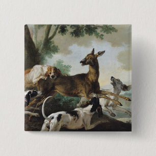 Bóton Quadrado 5.08cm Um cervo perseguido por cães, 1725